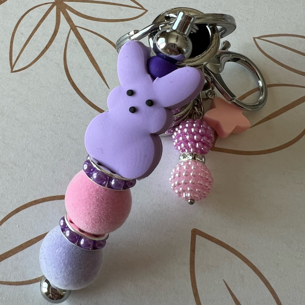 PEEPS Bunny Beaded Keychain / Purse Charm - Handmade - Picture 4 of 10